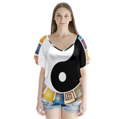 Yin Yang Eastern Asian Philosophy Flutter Sleeve Top by Nexatart