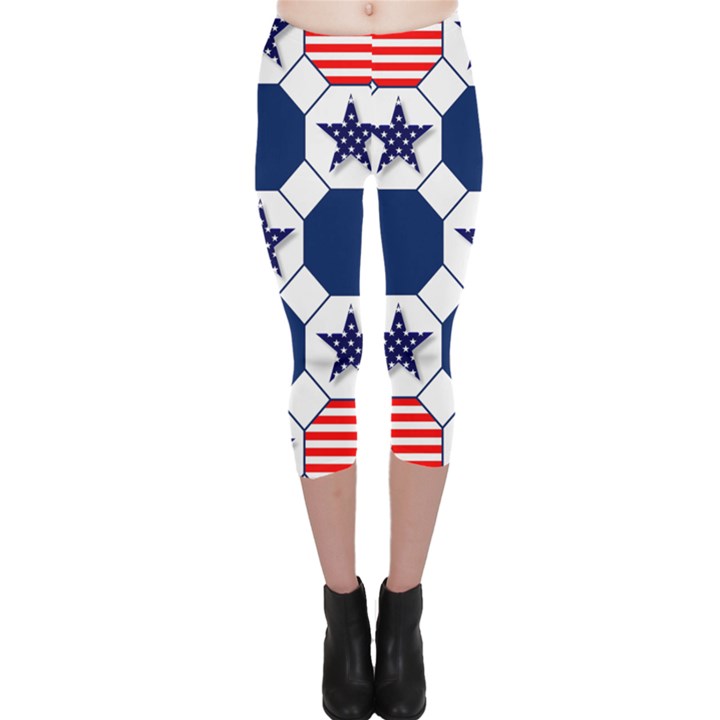 Patriotic Symbolic Red White Blue Capri Leggings 