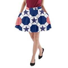 Patriotic Symbolic Red White Blue A-line Pocket Skirt