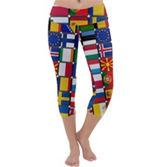 Europe Flag Star Button Blue Capri Yoga Leggings