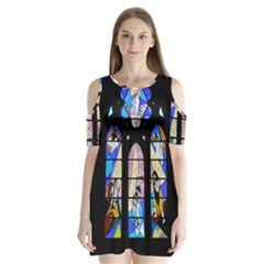 Art Church Window Shoulder Cutout Velvet  One Piece