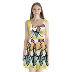 Art Abstract Exhibition Colours Split Back Mini Dress 