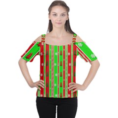 Christmas Paper Pattern Women s Cutout Shoulder Tee