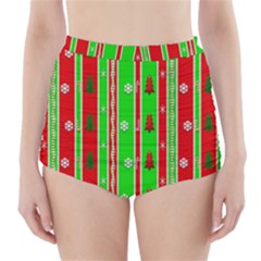 Christmas Paper Pattern High-Waisted Bikini Bottoms