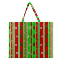 Christmas Paper Pattern Zipper Large Tote Bag