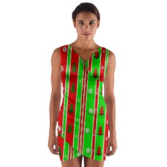 Christmas Paper Pattern Wrap Front Bodycon Dress