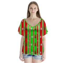 Christmas Paper Pattern Flutter Sleeve Top