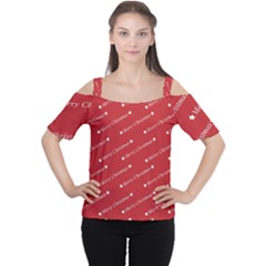 Christmas Paper Background Greeting Women s Cutout Shoulder Tee