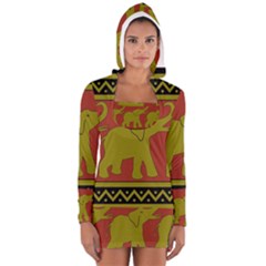 Elephant Pattern Women s Long Sleeve Hooded T-shirt by Nexatart