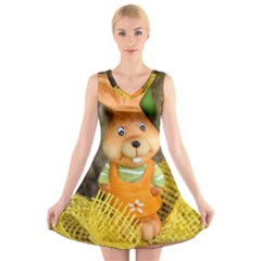 Easter Hare Easter Bunny V-Neck Sleeveless Skater Dress