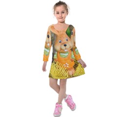 Easter Hare Easter Bunny Kids  Long Sleeve Velvet Dress