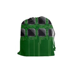 Green Circuit Board Pattern Drawstring Pouches (medium)  by Nexatart