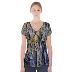Grey Yellow Stone Short Sleeve Front Detail Top by Nexatart