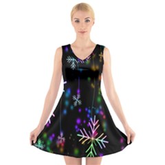 Nowflakes Snow Winter Christmas V-Neck Sleeveless Skater Dress