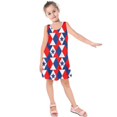 Patriotic Red White Blue 3d Stars Kids  Sleeveless Dress