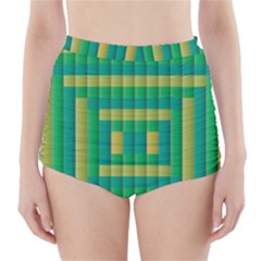 Pattern Grid Squares Texture High-waisted Bikini Bottoms