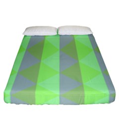 Squares Triangel Green Yellow Blue Fitted Sheet (California King Size)