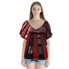 Red Building City Flutter Sleeve Top