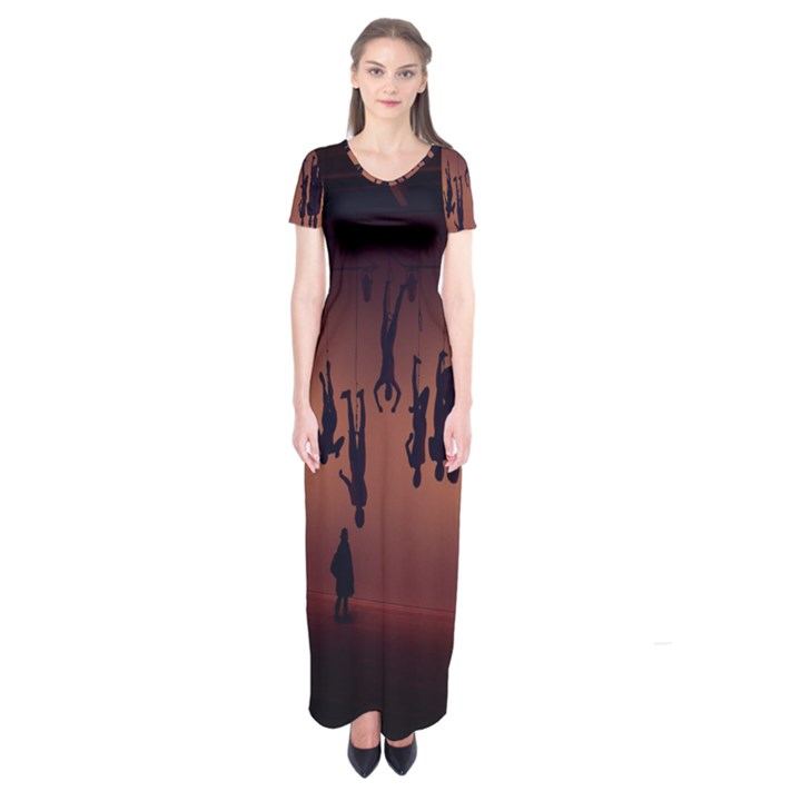 Silhouette Of Circus People Short Sleeve Maxi Dress