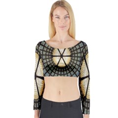 Stained Glass Colorful Glass Long Sleeve Crop Top by Nexatart