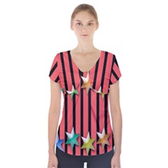 Star Christmas Greeting Short Sleeve Front Detail Top by Nexatart