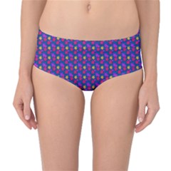 Beach Blue High Quality Seamless Pattern Purple Red Yrllow Flower Floral Mid-Waist Bikini Bottoms