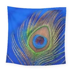 Blue Peacock Feather Square Tapestry (large)