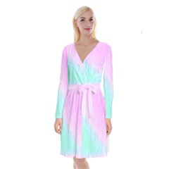 Pink Green Texture                                 Long Sleeve Velvet Front Wrap Dress by LalyLauraFLM