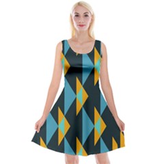 Yellow Blue Triangles Pattern           Reversible Velvet Sleeveless Dress by LalyLauraFLM