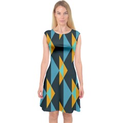 Yellow Blue Triangles Pattern                                                        Capsleeve Midi Dress by LalyLauraFLM