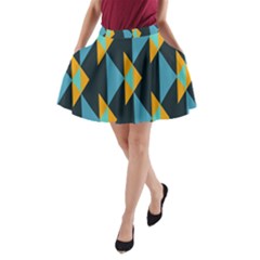 Yellow Blue Triangles Pattern                                                        A-line Pocket Skirt by LalyLauraFLM