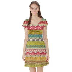 Colorful Bohemian Short Sleeve Skater Dress