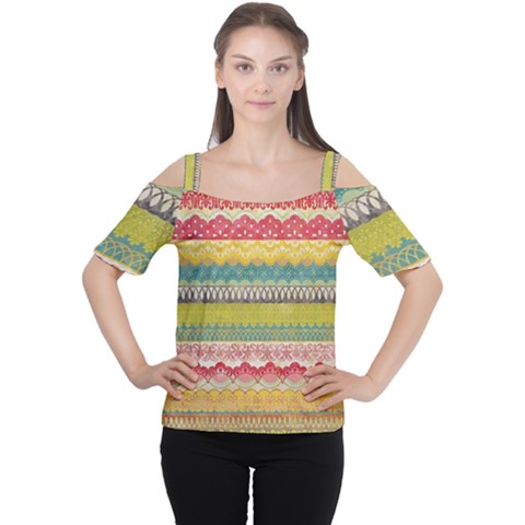 Colorful Bohemian Women s Cutout Shoulder Tee by Brittlevirginclothing