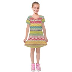 Colorful Bohemian Kids  Short Sleeve Velvet Dress by Brittlevirginclothing