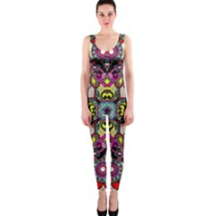 Traitional Floral Purple Onepiece Catsuit by Brittlevirginclothing