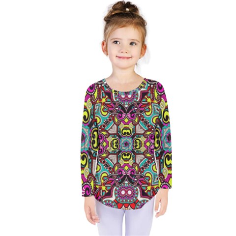 Traitional Floral Purple Kids  Long Sleeve Tee by Brittlevirginclothing