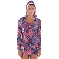 Colorful Bohemian Purple Leaves Women s Long Sleeve Hooded T-shirt by Brittlevirginclothing