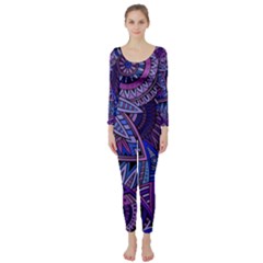 Abstract Electric Blue Hippie Vector  Long Sleeve Catsuit