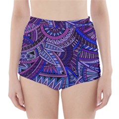 Abstract Electric Blue Hippie Vector  High-waisted Bikini Bottoms by Brittlevirginclothing