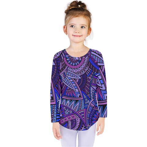 Abstract Electric Blue Hippie Vector  Kids  Long Sleeve Tee by Brittlevirginclothing