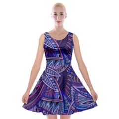 Abstract Electric Blue Hippie Vector  Velvet Skater Dress