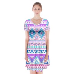 Tribal Pastel Hipster  Short Sleeve V-neck Flare Dress by Brittlevirginclothing