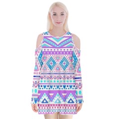 Tribal Pastel Hipster  Velvet Long Sleeve Shoulder Cutout Dress by Brittlevirginclothing