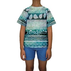 Deep Blue Tribal Kids  Short Sleeve Swimwear by Brittlevirginclothing