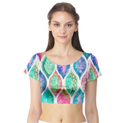 Rainbow Moroccan Mosaic  Short Sleeve Crop Top (tight Fit) by Brittlevirginclothing