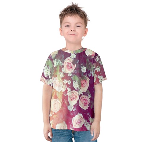 Pink Pastel Roses Kids  Cotton Tee by Brittlevirginclothing