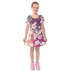 Pink Pastel Roses Kids  Short Sleeve Velvet Dress by Brittlevirginclothing