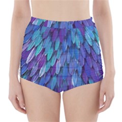 Blue Bird Feather High-waisted Bikini Bottoms