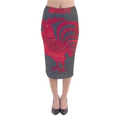 Red Fire Chicken Year Velvet Midi Pencil Skirt by Valentinaart