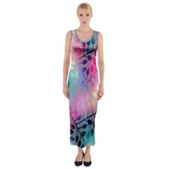 Colorful Leaves Fitted Maxi Dress